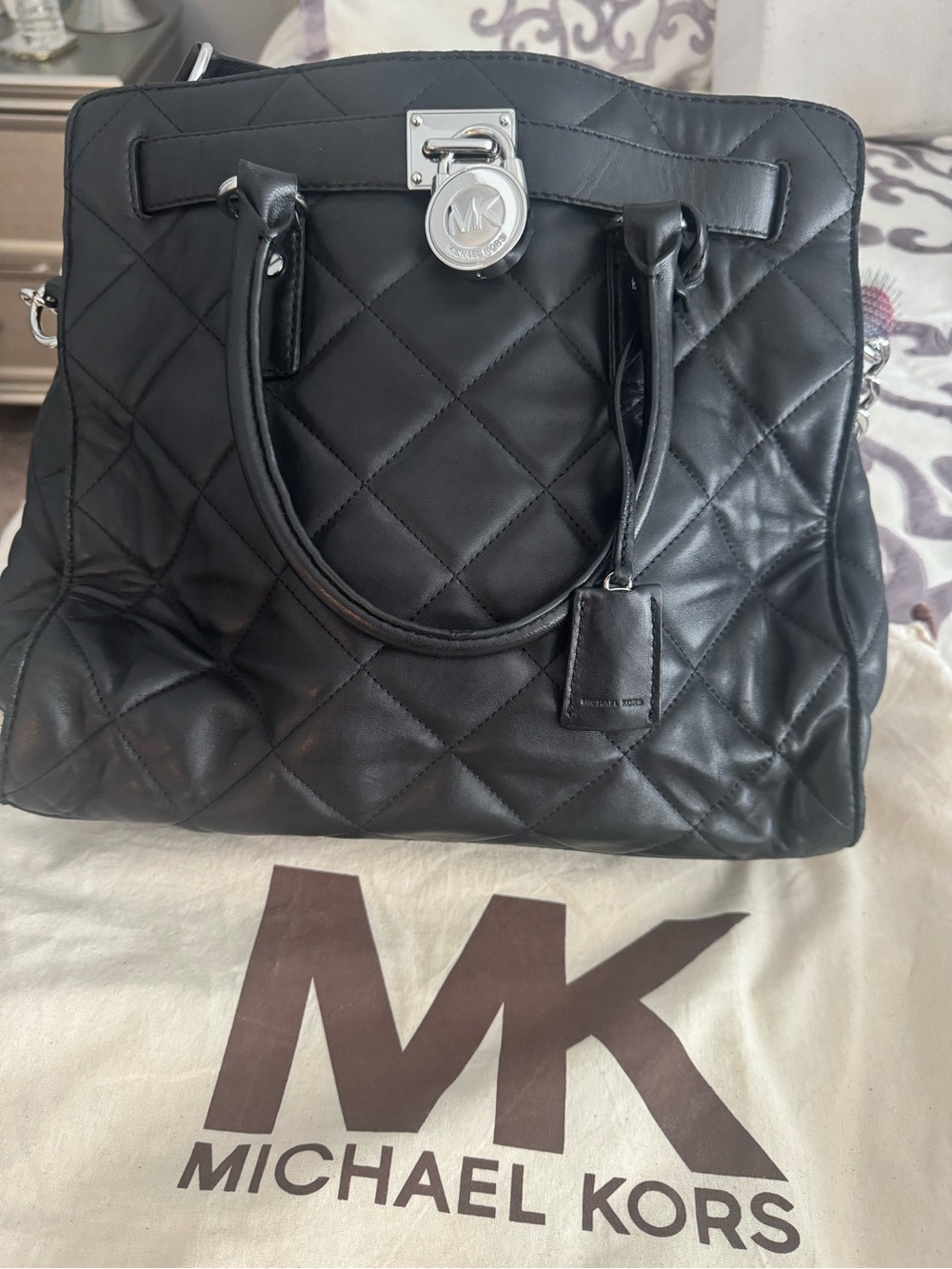 Michael Kors Hamilton Quilted Black Leather Tote Bag